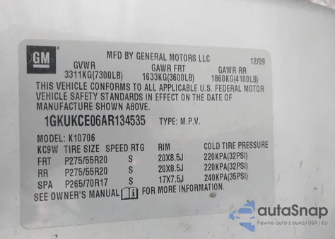 2010 GMC Yukon Slt from USA, damaged, VIN 1GKUKCE06AR134535